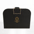 Al Mayas Selection Box: Black leather carry case with a shaped handle and gold Jamr Al Oud logo