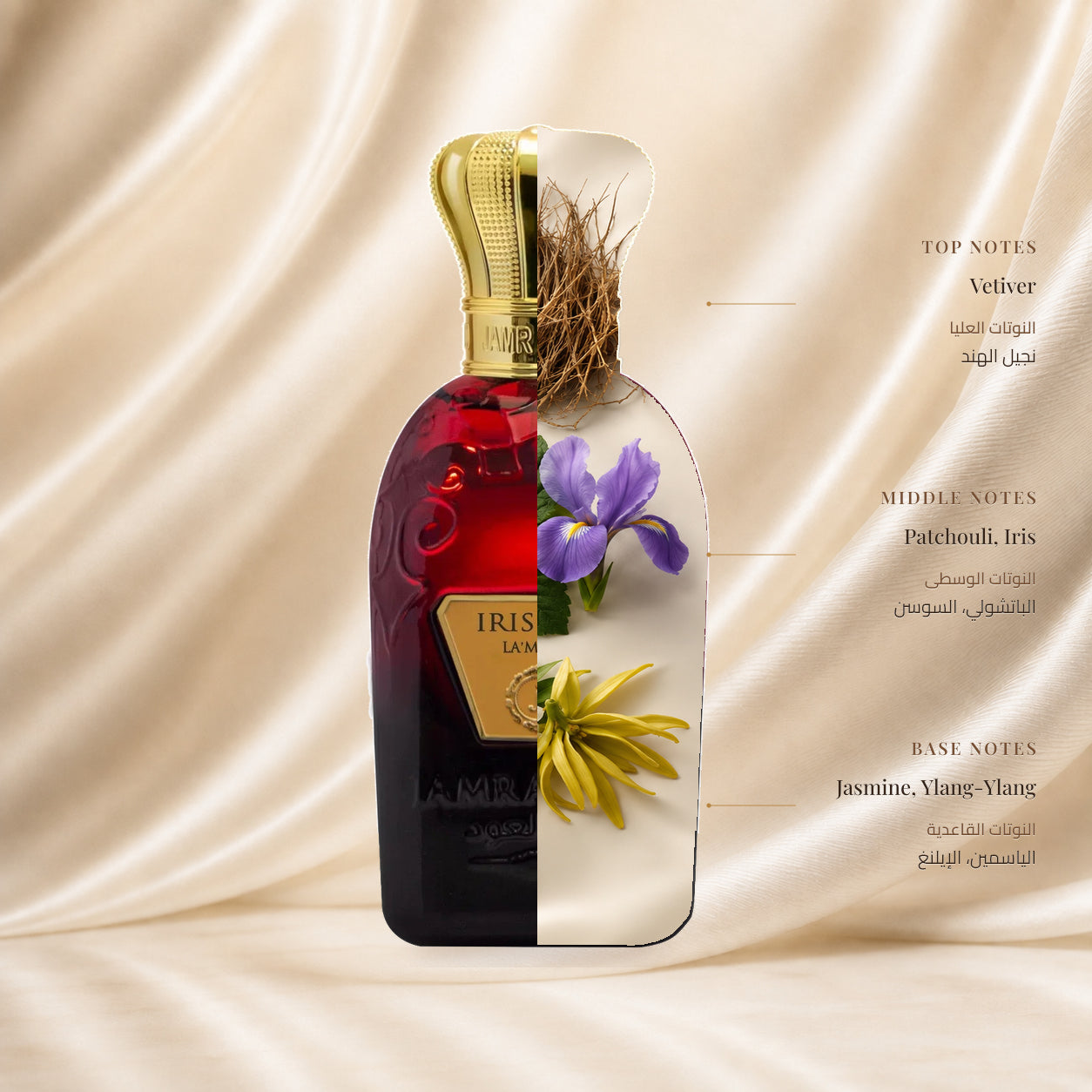IRIS DE LAMER PERFUME | IRIS DE LAMER PERFUME — Top: Vetiver; Heart: Patchouli, Iris; Base: Jasmine, Ylang-Ylang — الافتتاحية: نجيل الهند؛ القلب: الباتشولي، السوسن؛ القاعدة: الياسمين، الإيلنغ